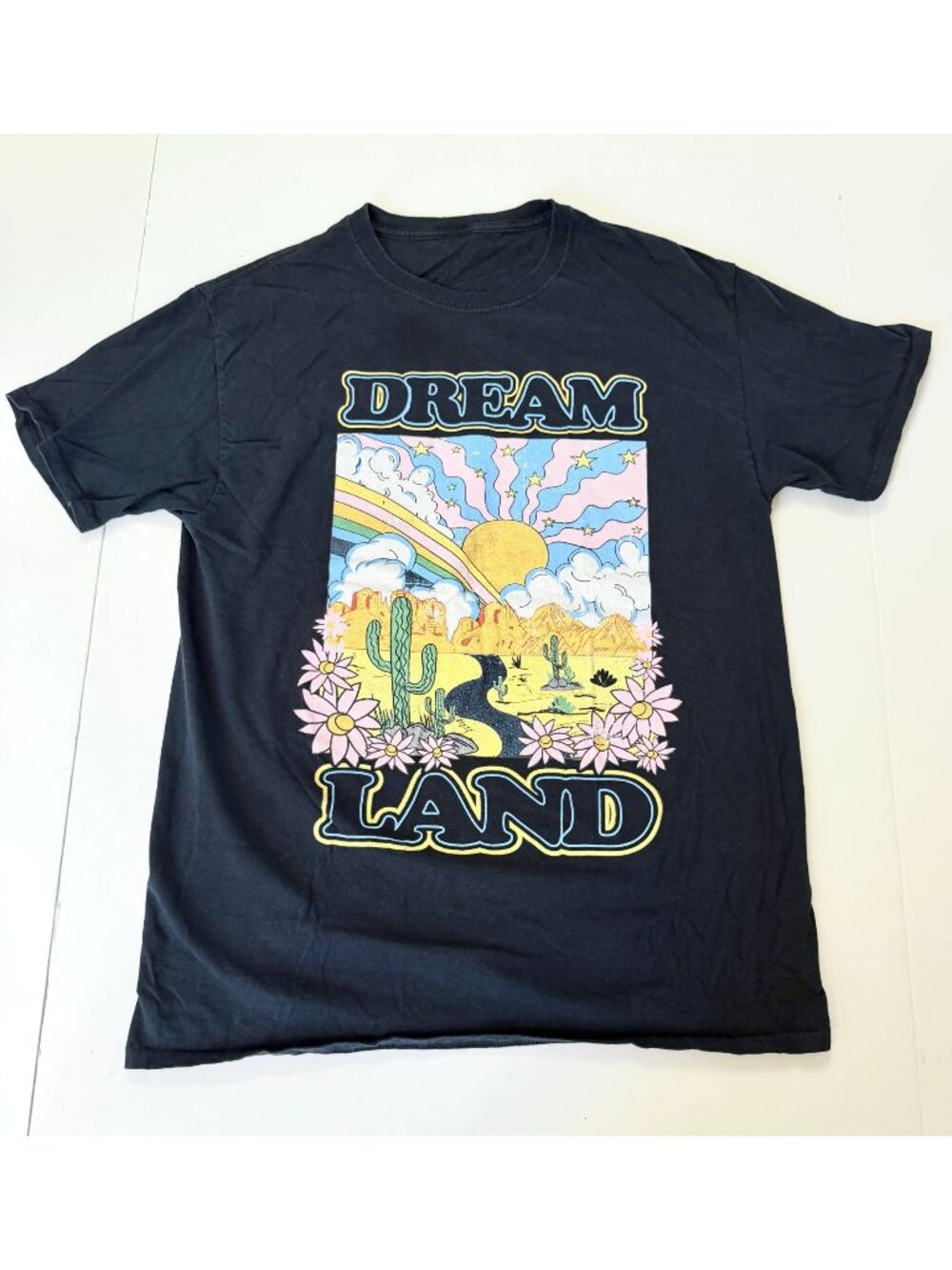 Retro Style Graphic T Shirt Dream Land Groovy Southwestern Desert Black Med